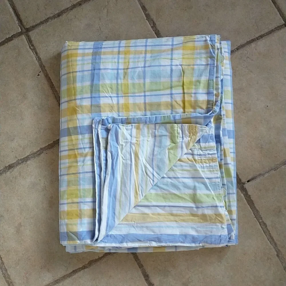 The Company Store Duvet Cover Full/Queen Plaid Striped Pastel Cotton DoubleSided